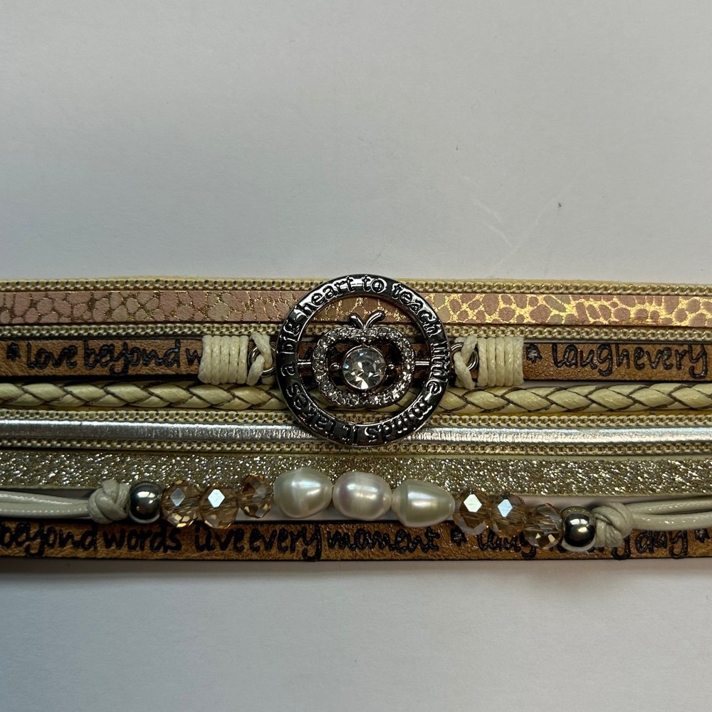 Desimtion Teacher Appreciation Multi-Strand Apple Wrap Bracelet Magnetic Clasp - Picture 2 of 14